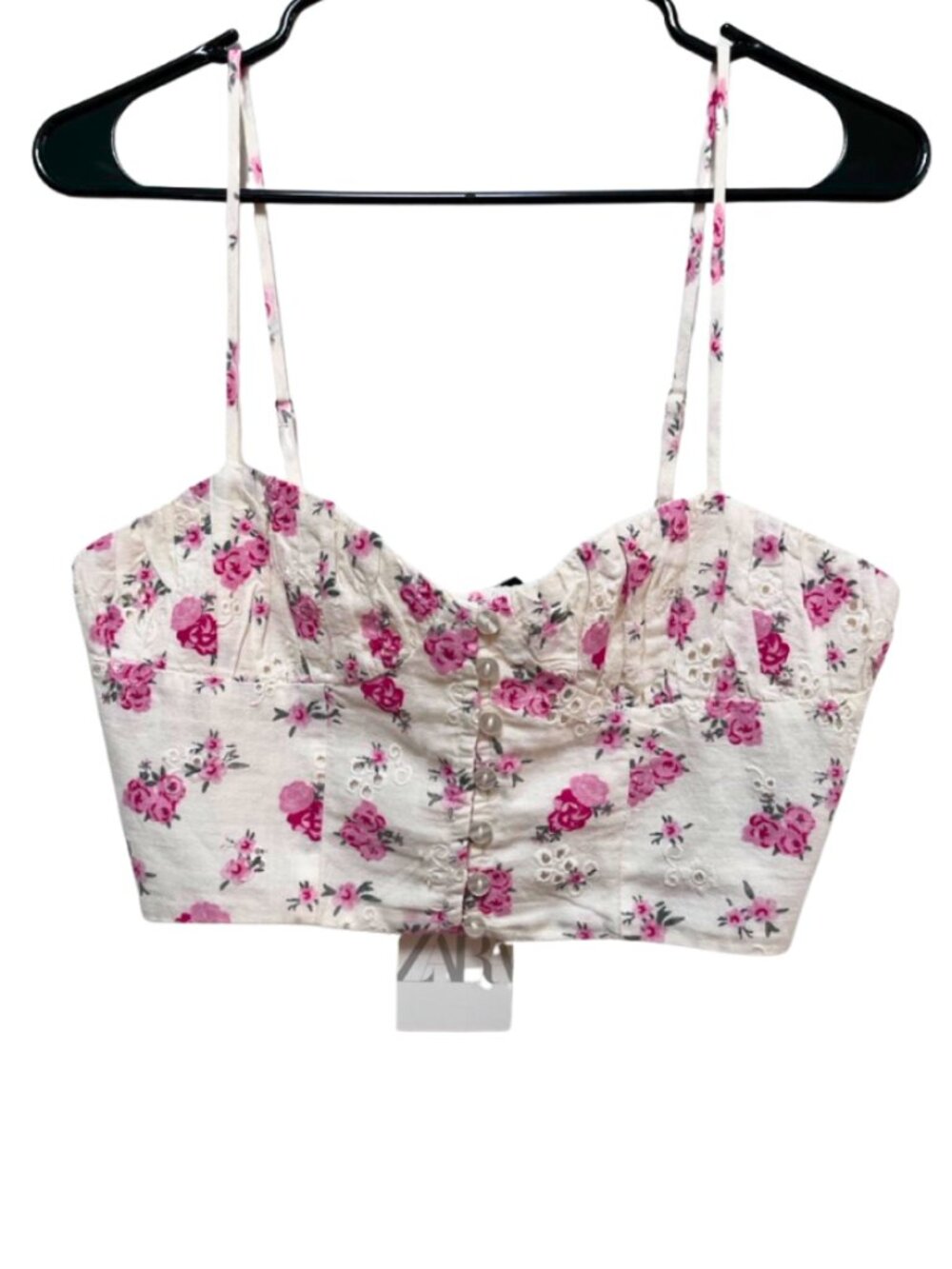 NWT Zara Floral Eyelet Embroidered Bustier Crop Top Size S